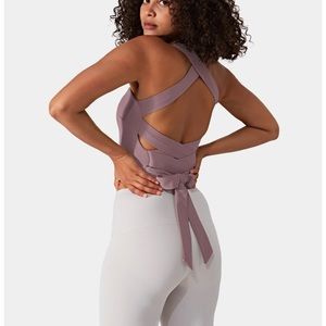 HALARA Padded Crisscross Lace Up Workout Cropped Top Heather XS